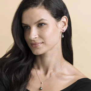 Tahitian Pearl Long Teardrop Pendant & Earrings Set