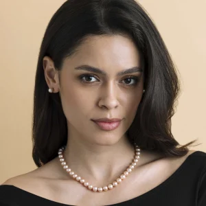 8.0-8.5mm Pink Freshwater Pearl Necklace & Earrings