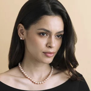 8.0-8.5mm Pink Freshwater Pearl Necklace & Earrings