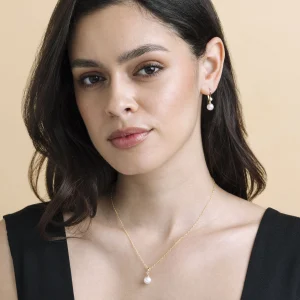 14K Gold White Akoya Cultured Pearl & Diamond Michelle Jewelry Set