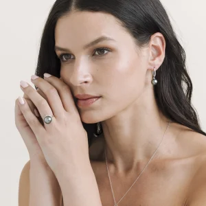 Tahitian South Sea Pearl & Diamond Huggie Aurora Leverback Earrings