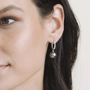 Tahitian South Sea Pearl & Diamond Huggie Aurora Leverback Earrings
