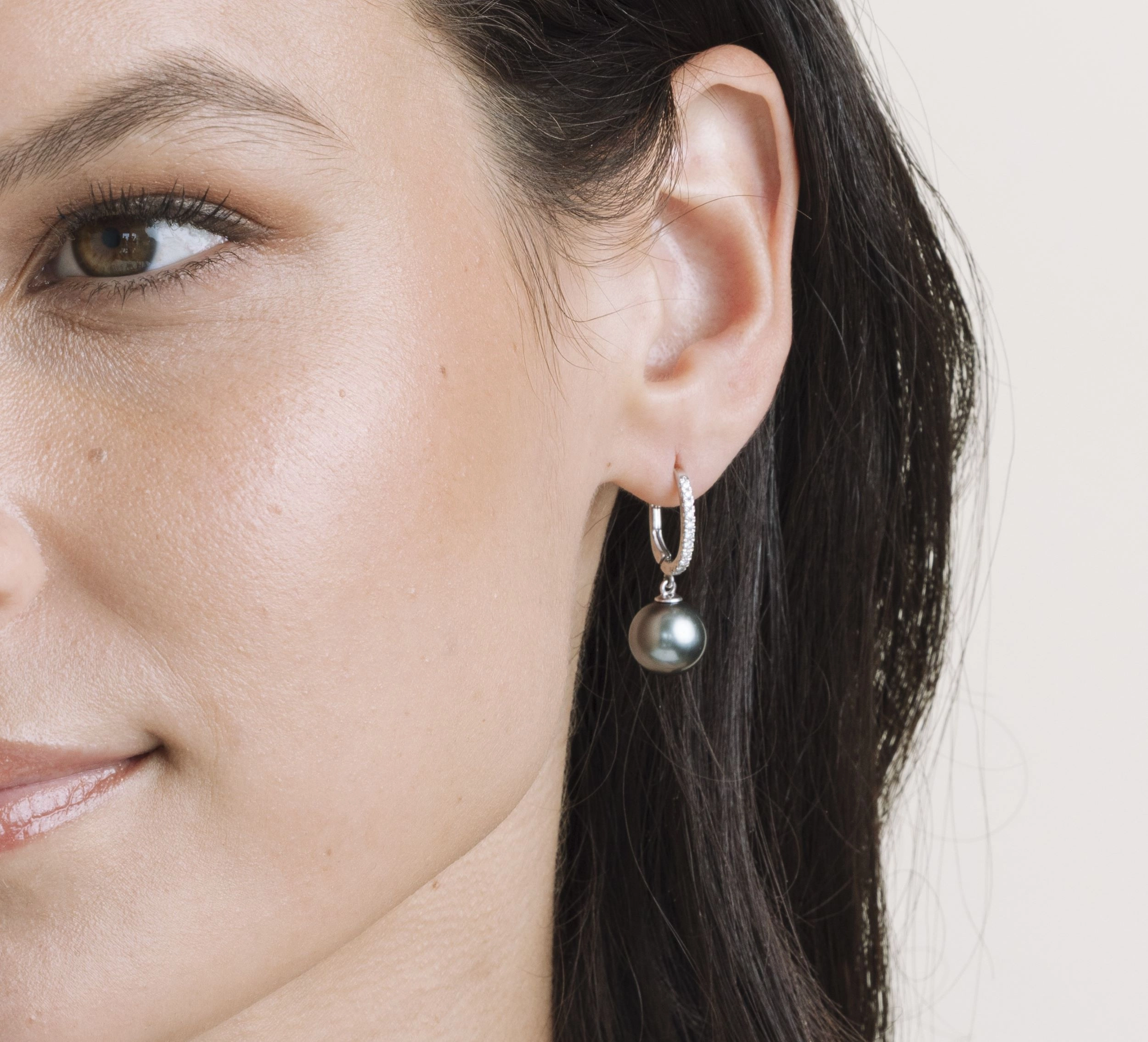 Tahitian South Sea Pearl & Diamond Huggie Aurora Leverback Earrings