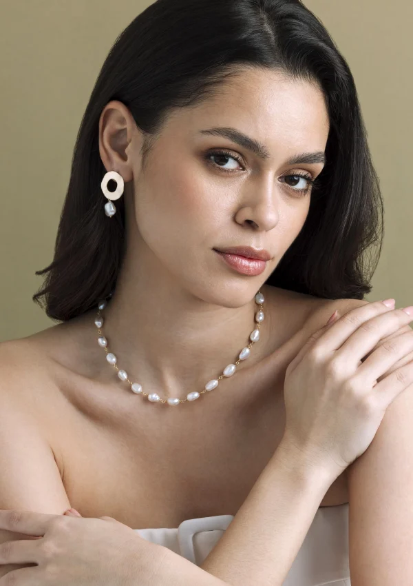 White Freshwater Baroque Pearl Mabel Earrings