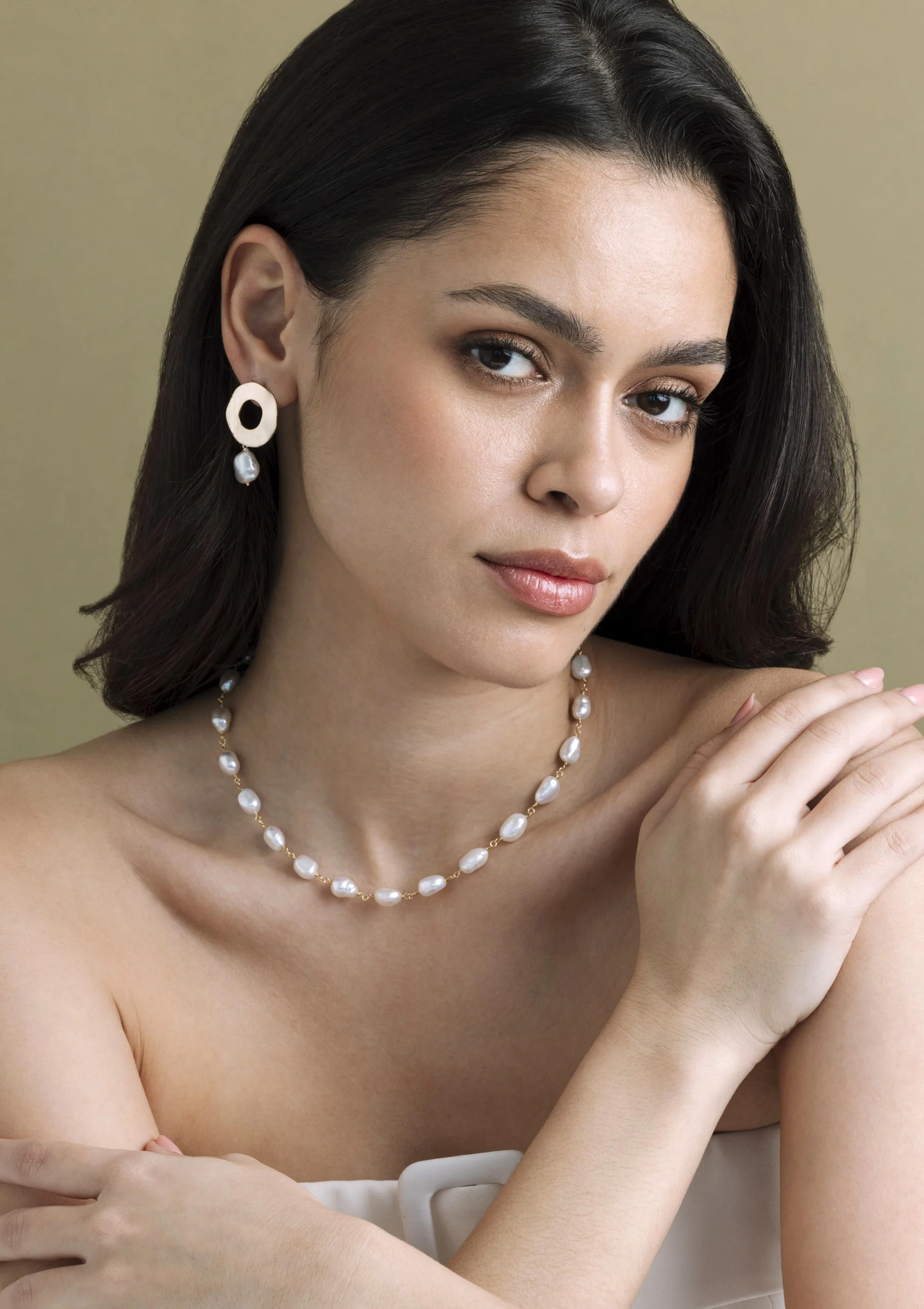 White Freshwater Baroque Pearl Mabel Earrings