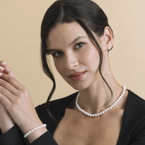 6.5-7.0mm White Freshwater Pearl Necklace, Bracelet & Earrings