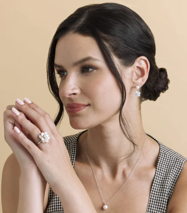 White Freshwater Cultured Keshi Pearl Ring