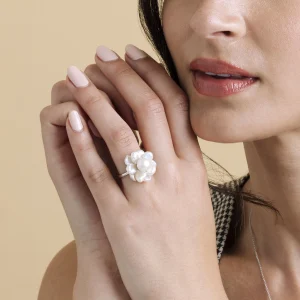 White Freshwater Cultured Keshi Pearl Ring