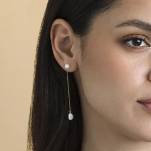 Double White Freshwater Keshi Pearl Joana Earrings