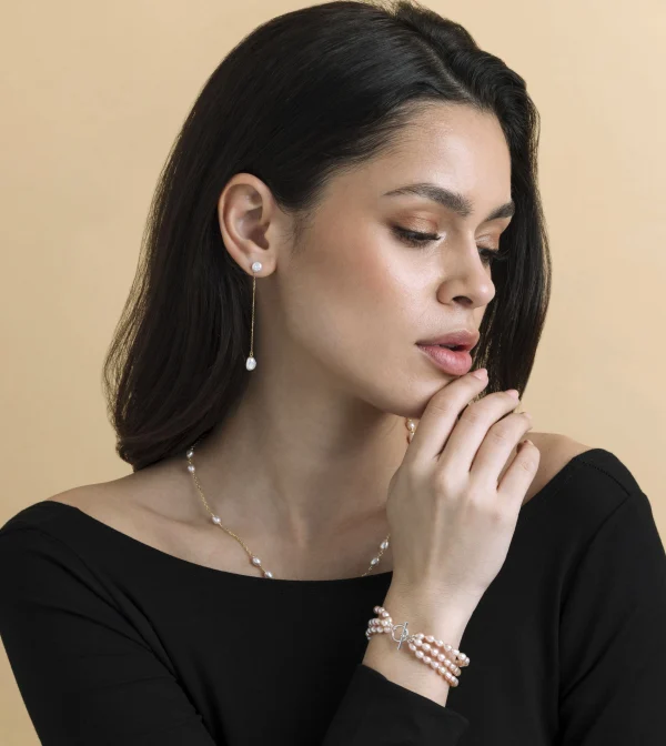 Double White Freshwater Keshi Pearl Joana Earrings