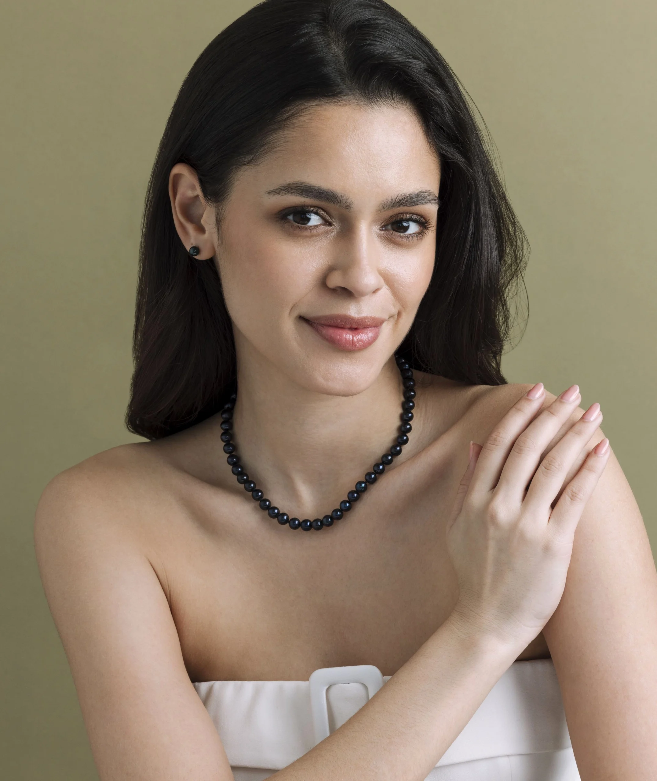 7.5-8.0mm Black Freshwater Pearl Necklace, Bracelet, Earrings Set