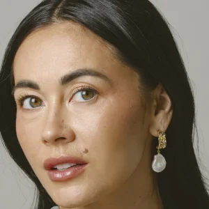 White Freshwater Baroque Hoop Pearl Goldie Earrings