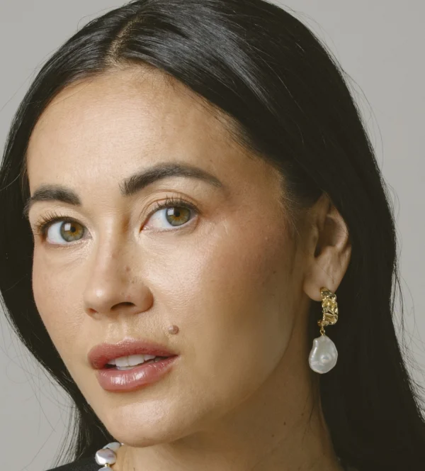 White Freshwater Baroque Hoop Pearl Goldie Earrings