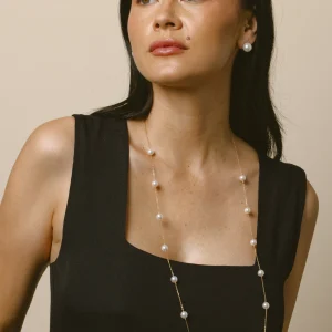 14K Gold 8.0-8.5mm Opera Japanese Akoya Pearl Tincup Necklace