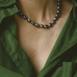9-10mm Black Freshwater Baroque Pearl Necklace