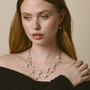 6-9mm White Freshwater Cultured Pearl Wire Shana Necklace
