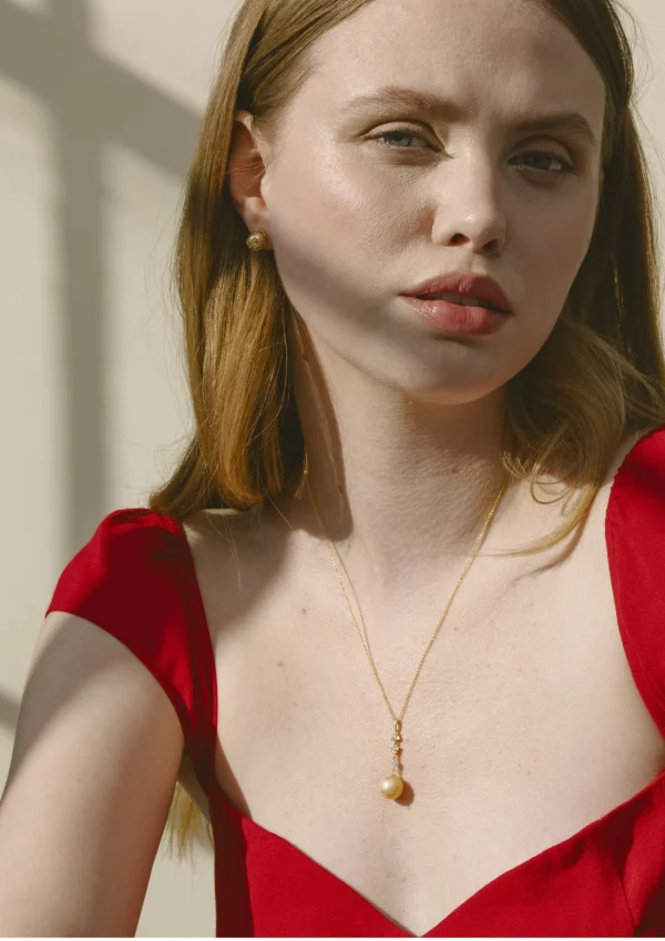 Golden South Sea Pearl & Lab Grown Diamond Georgia Pendant