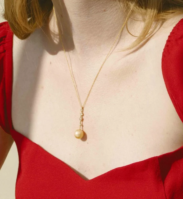 Golden South Sea Pearl & Lab Grown Diamond Georgia Pendant