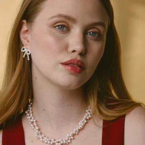 White Freshwater Pearl Bow Earrings
