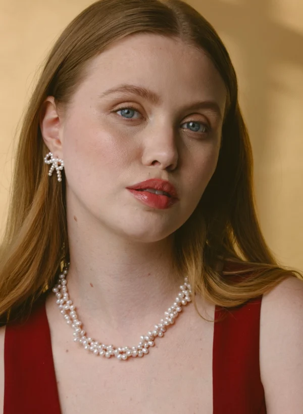 White Freshwater Pearl Bow Earrings