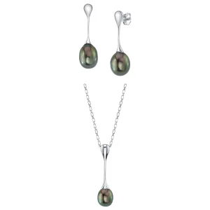 Tahitian Pearl Long Teardrop Pendant & Earrings Set