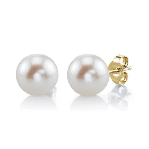 7mm White Freshwater Round Pearl Stud Earrings
