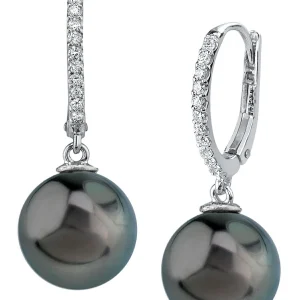 Tahitian South Sea Pearl & Diamond Huggie Aurora Leverback Earrings