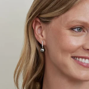 Tahitian South Sea Pearl Dangling Diamond Earrings