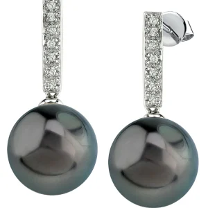 Tahitian South Sea Pearl Dangling Diamond Earrings
