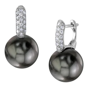 Tahitian South Sea Pearl & Diamond Huggie Emily Earrings