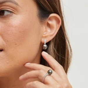 Tahitian South Sea Pearl & Diamond Huggie Emily Earrings