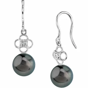 Tahitian South Sea Pearl & Diamond Lacy Earrings