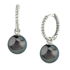 Tahitian South Sea Pearl Hoop Via Earrings