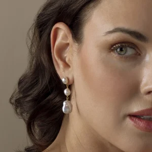Triple White Freshwater Baroque Pearl Glenn Earrings