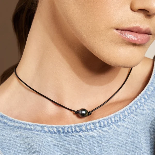 Tahitian Baroque Pearl Leather Necklace - Various Sizes