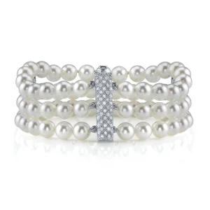 Japanese Akoya Triple Pearl Bracelet with Diamonds