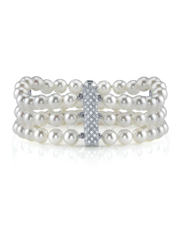Japanese Akoya Triple Pearl Bracelet with Diamonds