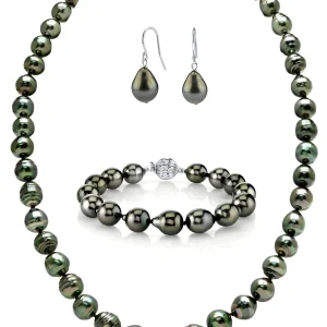 Tahitian South Sea Circle-Baroque Pearl Necklace, Bracelet, Tincup Earrings Set