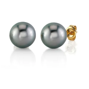 Tahitian South Sea Silver Round AAA Pearl Stud Earrings