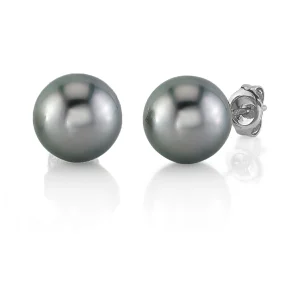Tahitian South Sea Silver Round AAA Pearl Stud Earrings