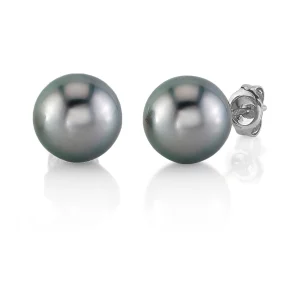 Tahitian South Sea Silver Round AAAA Pearl Stud Earrings