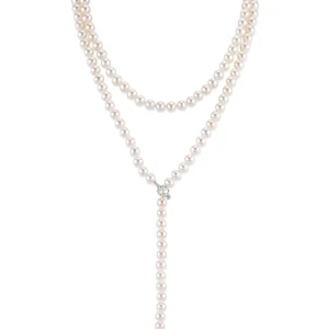 White Freshwater Pearl Adjustable Lariat Y-Shape 51 Inch Rope Length Necklace - AAAA Quality