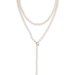 White Freshwater Pearl Adjustable Lariat Y-Shape 51 Inch Rope Length Necklace - AAAA Quality