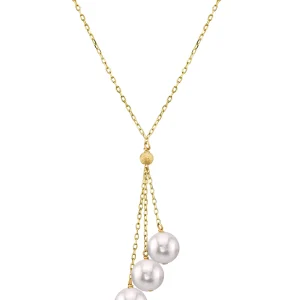 14K Gold Japanese Akoya Pearl Tincup Cluster Pendant