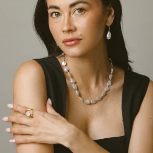 White Freshwater Baroque Pearl Monroe Ring