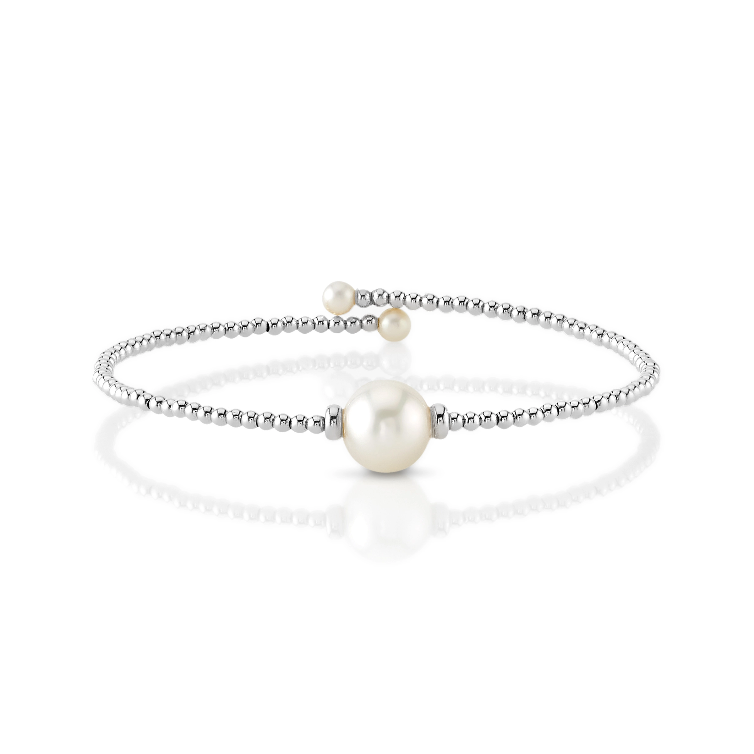 14K Gold White Freshwater Pearl Beaded Bangle Bracelet