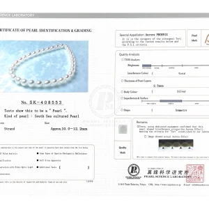 10-12mm White South Sea Drop Shape Pearl Necklace - PSL Certified